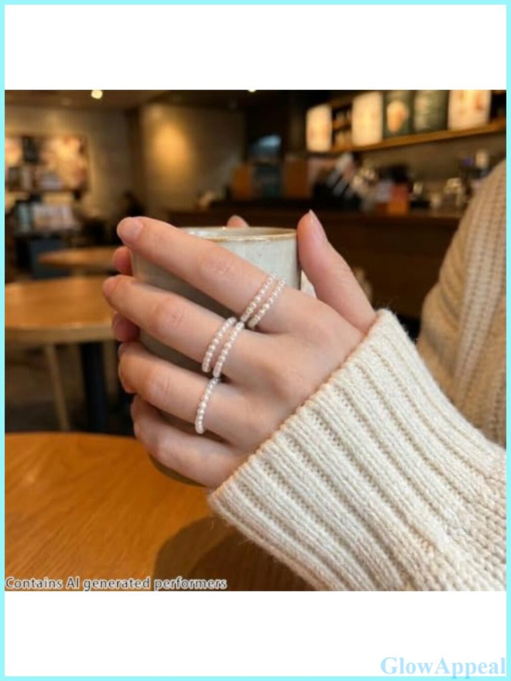 5Pc Faux Pearl Stretch Rings Stackable Elastic Band Rings Set - Picture 4 of 6